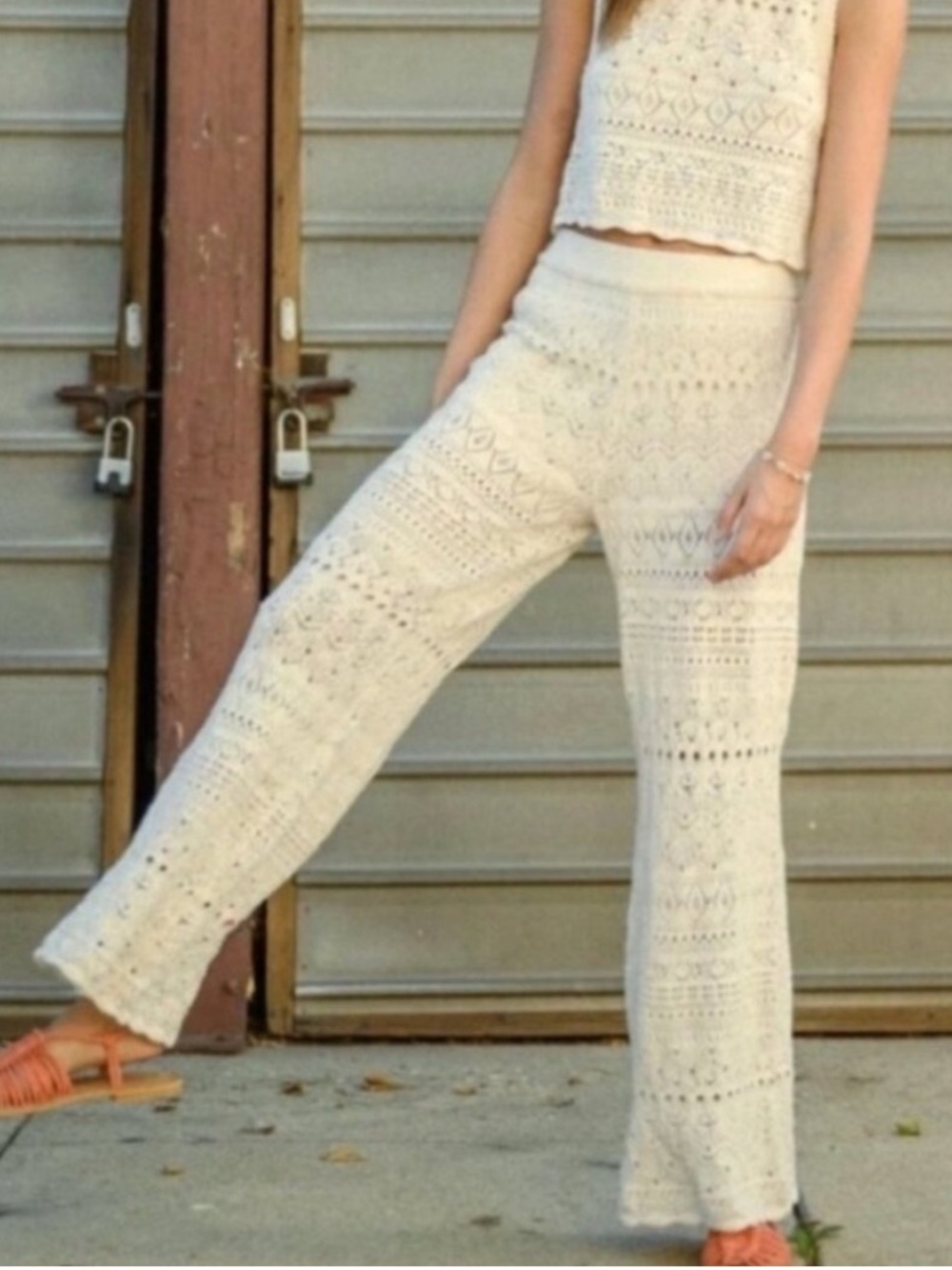 House of Harlow 1960 Crochet Knit Pants in Cream Color